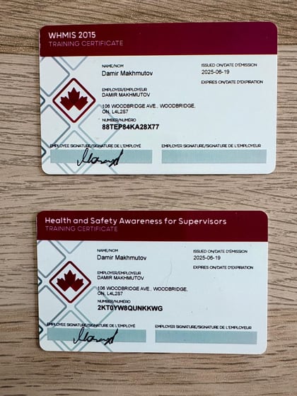 WHMIS 2015 and Health and Safety for Supervisors — wallet cards, Damir Makhmutov
