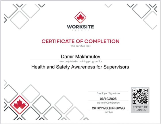 Health and Safety Awareness for Supervisors — Damir Makhmutov