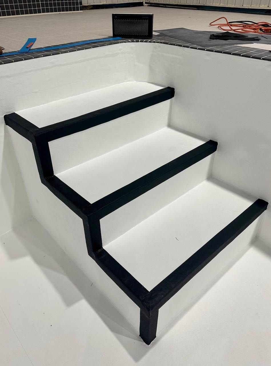 White membrane steps with black anti-slip edges