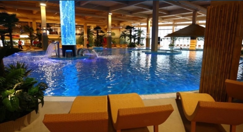 The finished pool at night