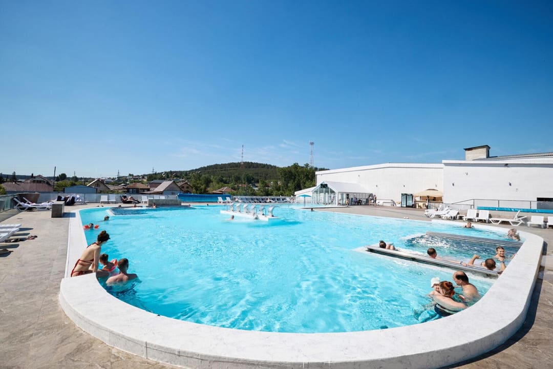 The finished thermal spa, open and full of guests